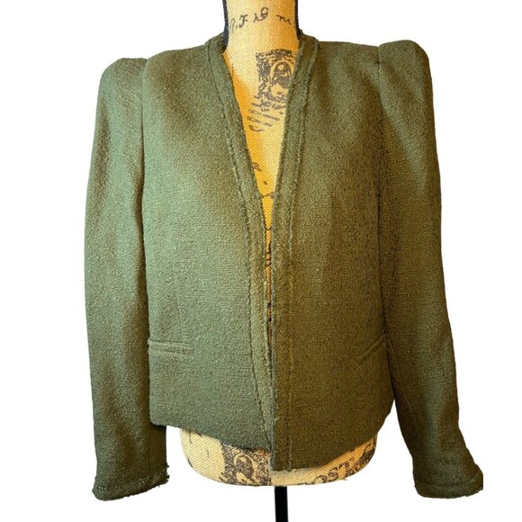 Zara Womens L Blazer NWT Olive Green Tweed Gold Buttons Shoulderpads - Picture 1 of 10